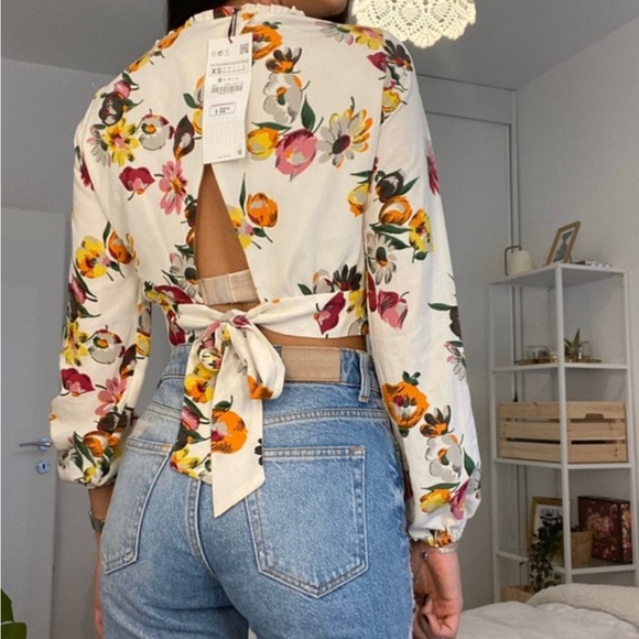 Zara Floral Long Sleeve Crop with Back Tie - Picture 1 of 9